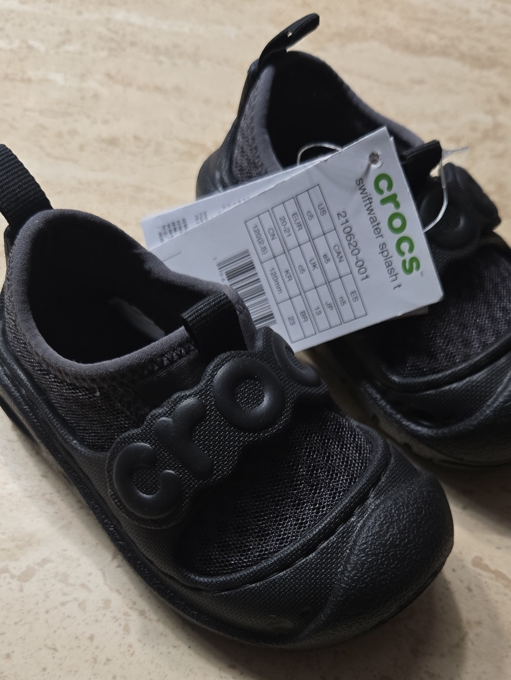 CROCS Kids Black Mesh Slip-On Sneakers with Logo Strap .Size C5